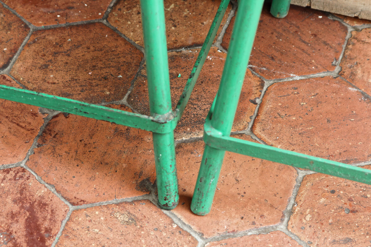 Pair of industrial stools, wood and metal