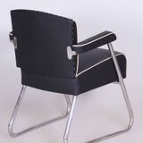 Fauteuil Bauhaus noir restauré, Mauser, Rohde, Chrome, Cuir, Allemagne, années 1930