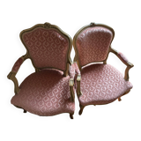 fauteuils cabriolet (style Louis XV) en velours frappé