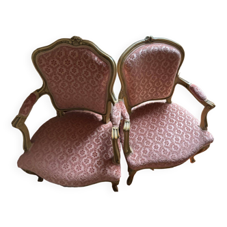 fauteuils cabriolet (style Louis XV) en velours frappé