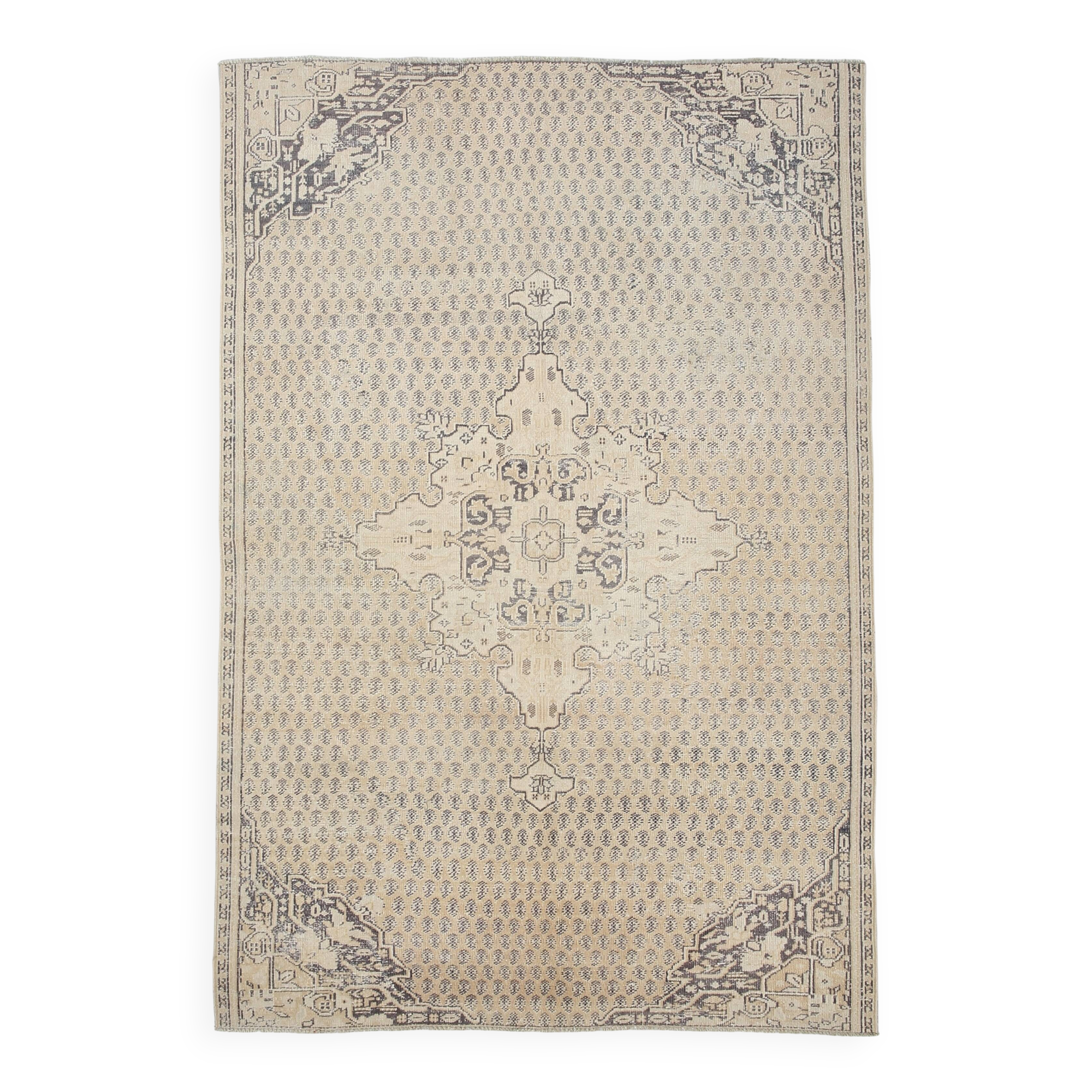 Tapis persan oriental marron crème 6x8, 176x259 cm