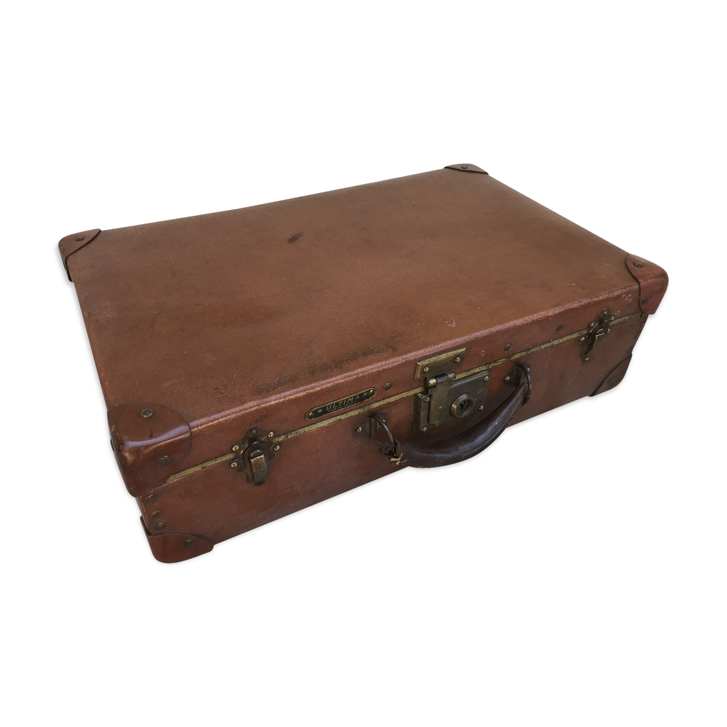 Old suitcase travel ultima brown fiber trunk