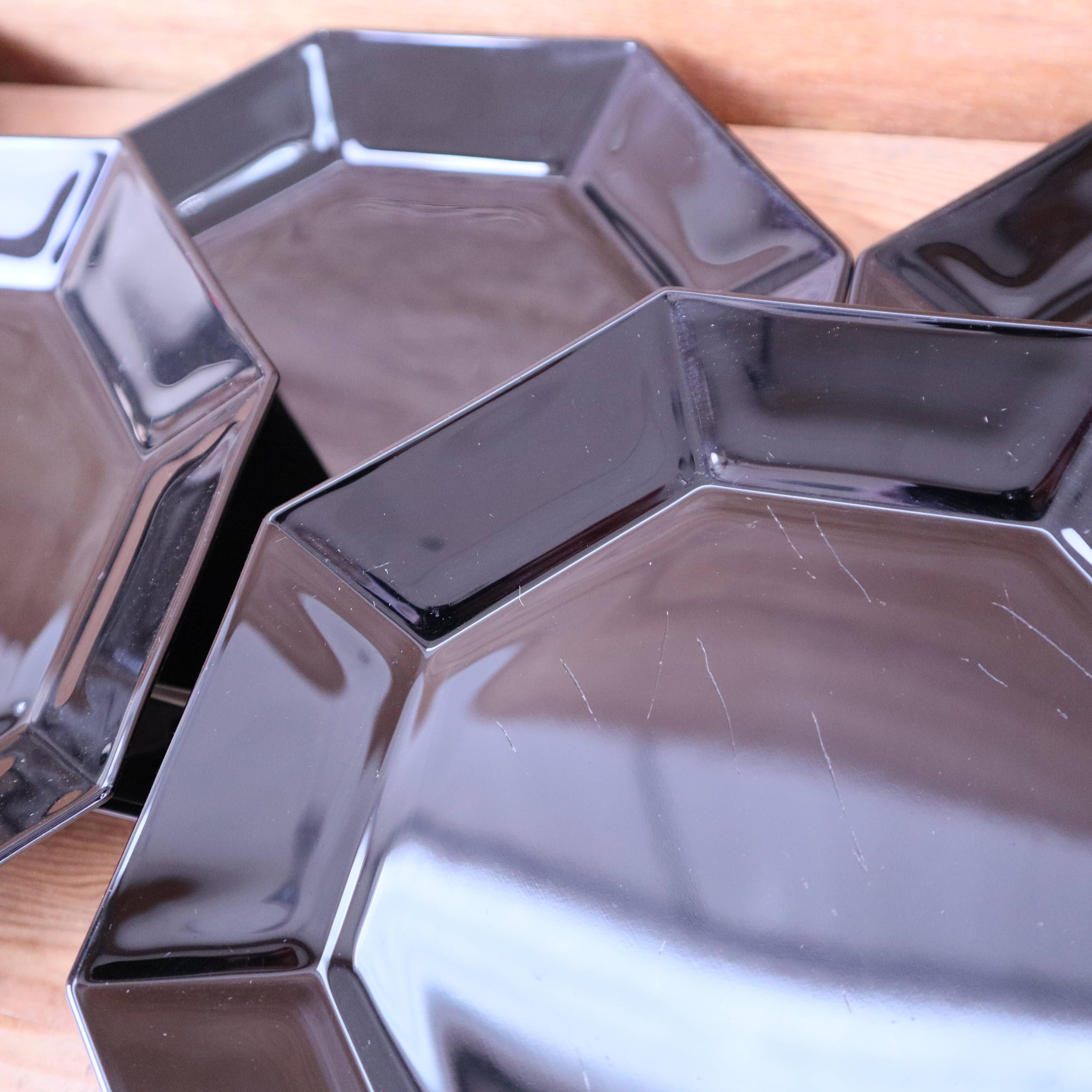 6 black Arcoroc Octime dessert plates, vintage, France