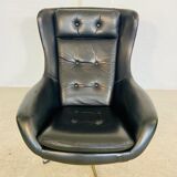 Vintage Danish mid-century black leather swivel chair, 1970s
