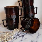 Set of amber glass coffee cups
