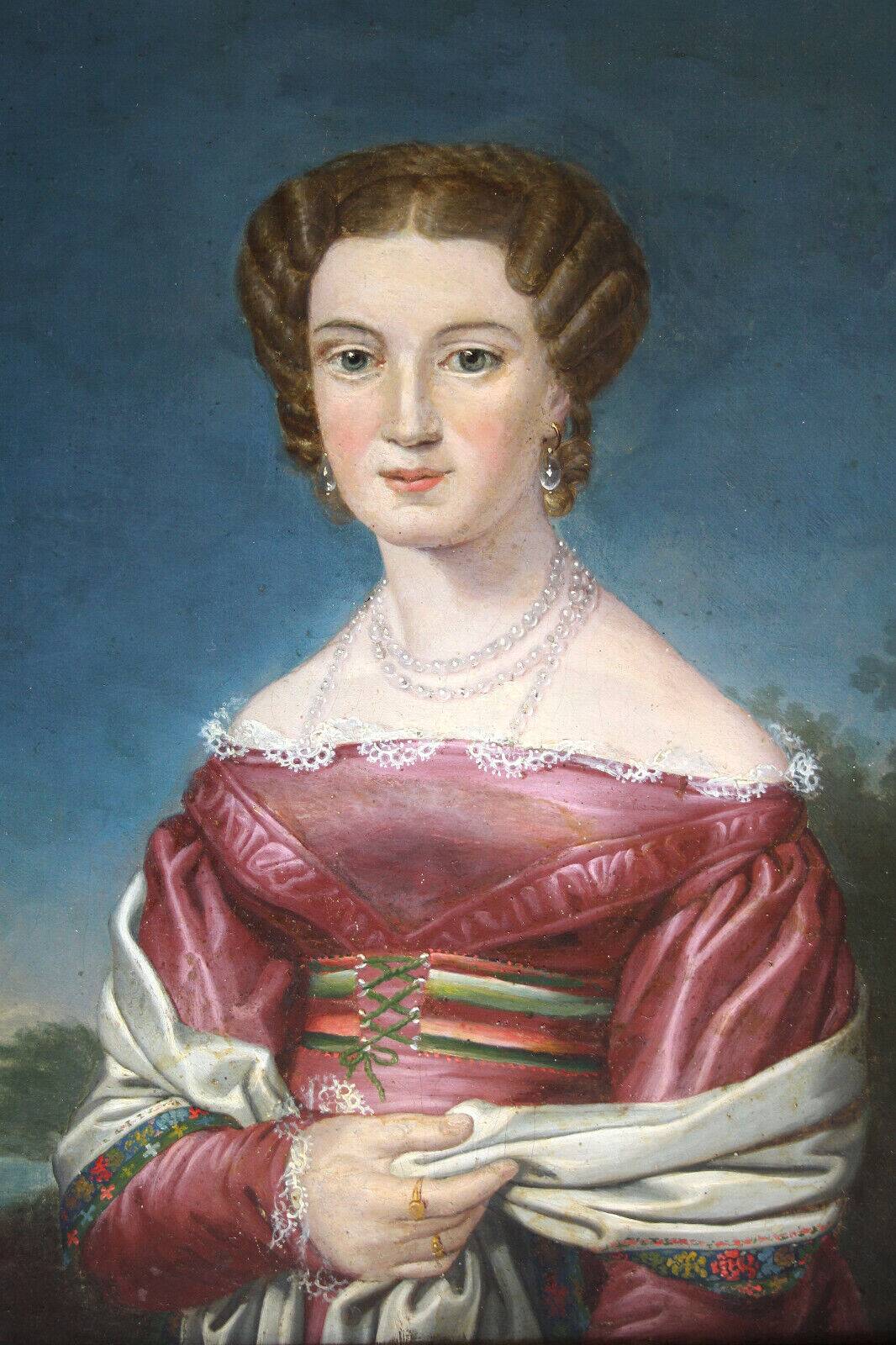 Elegant 19th-Century Portrait of a Lady – Oil on Canvas, Gilded Frame