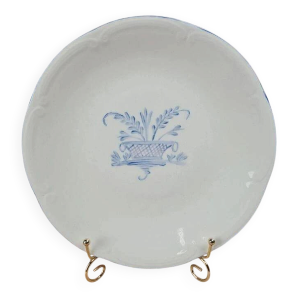 Assiette ancienne Gien décor bleu – panier fleuri – 24 cm