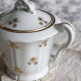 Antique PFC France porcelain sugar bowl with double handles – Gold floral decoration