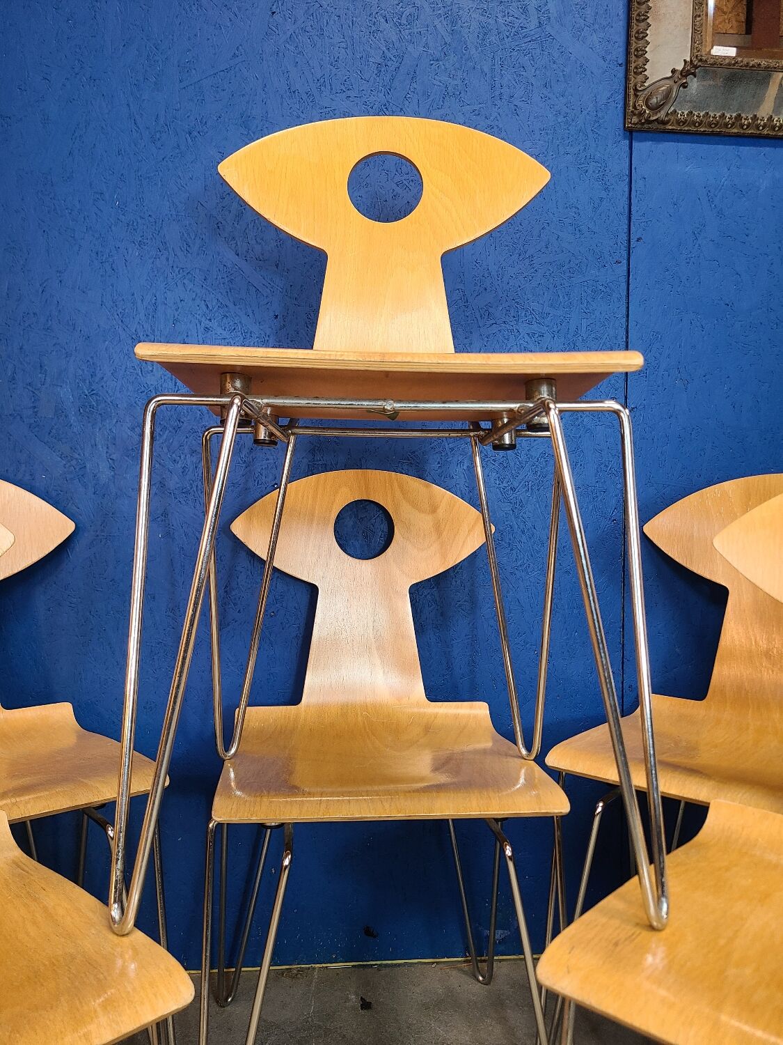 Suite de 6 chaises empilables Yamakado "Cocotte" - circa 1990