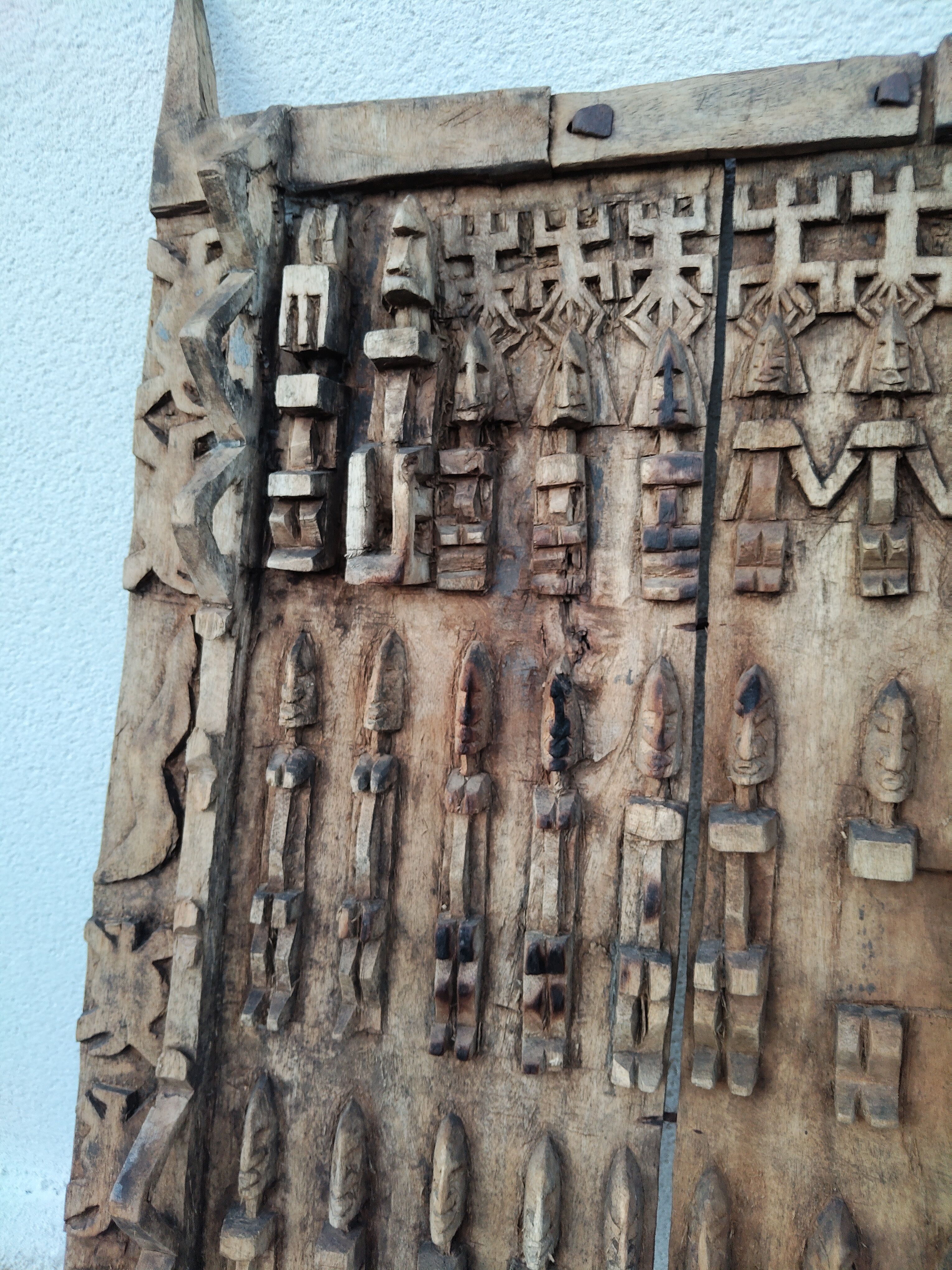 Old carved Dogon attic door – Mali – traditional lock