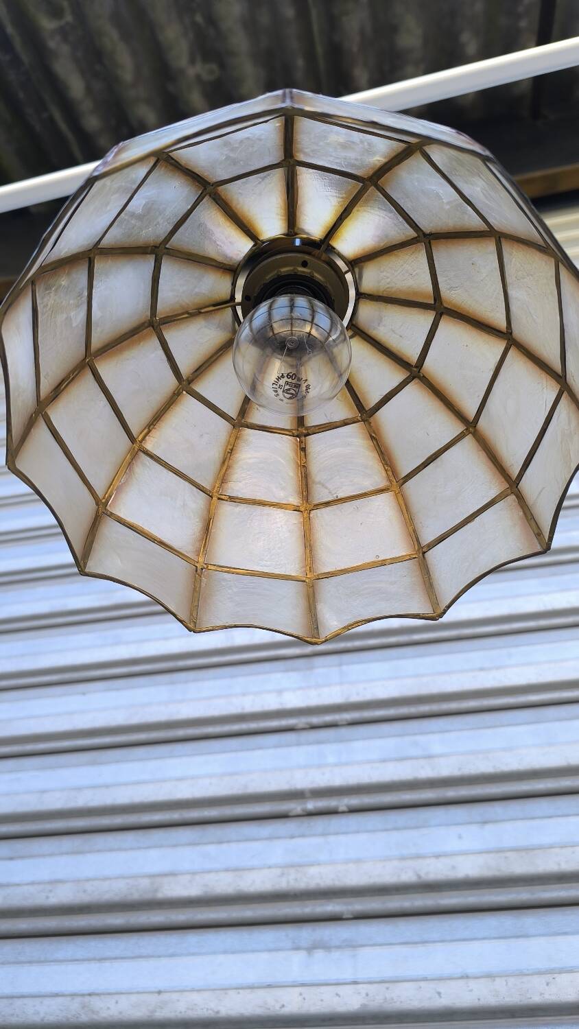 Mother-of-pearl and brass pendant light from the 1950s