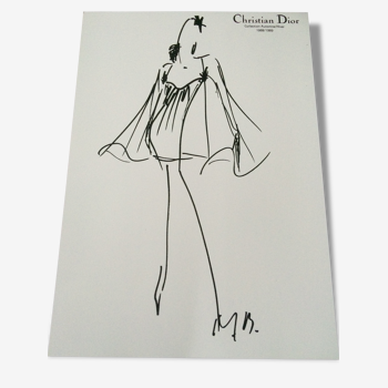 Christian dior : jolie illustration / tirage / croquis de mode de presse de Presse des Années 80