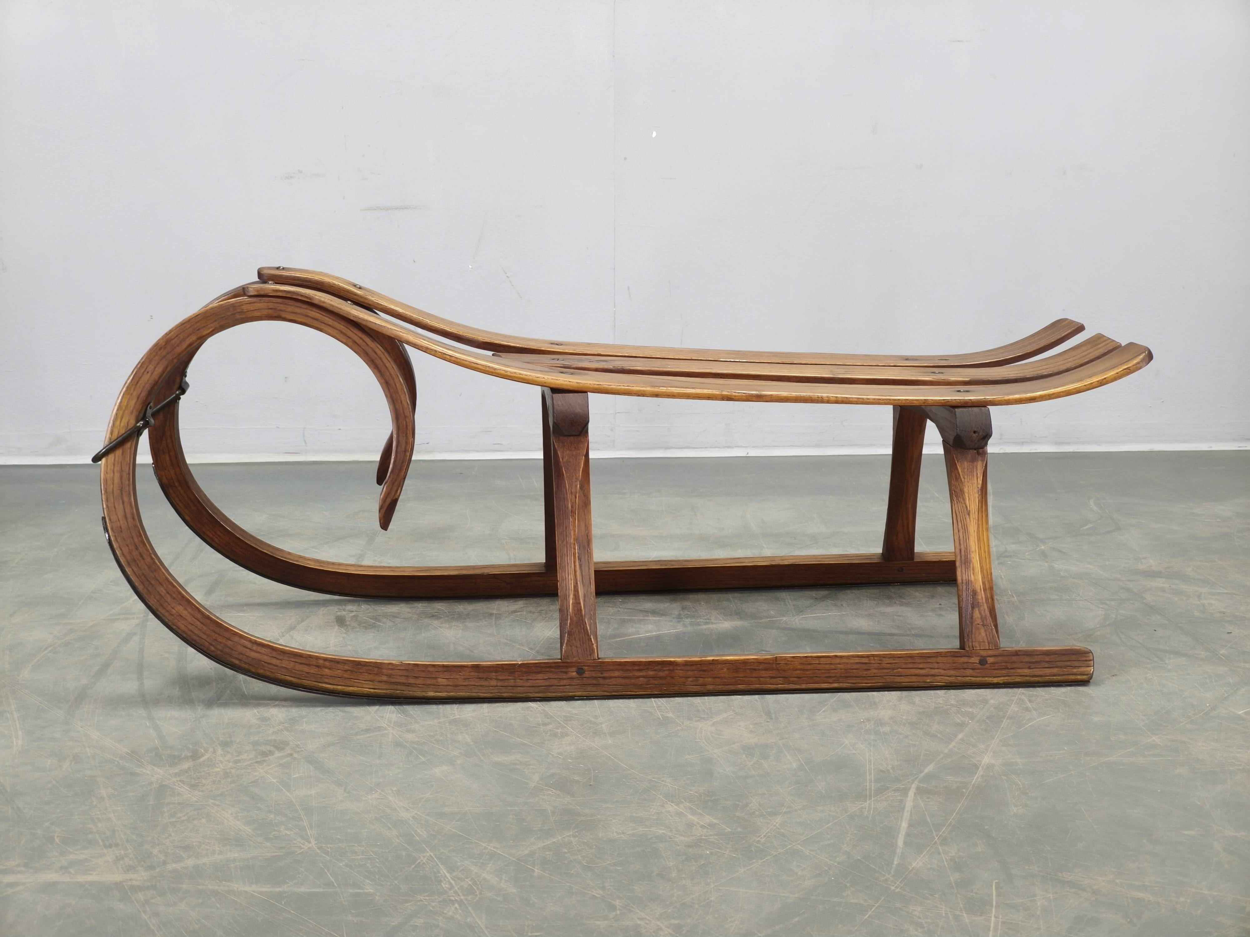 1930s Czech Oak Art Deco Sled