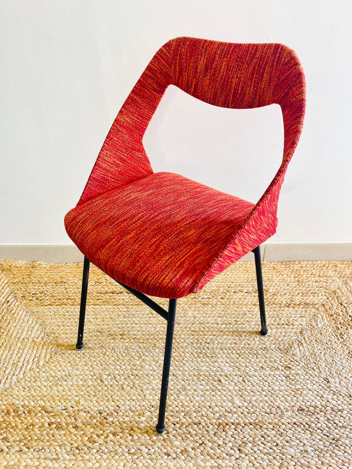 Magnifique Chaise Fauteuil Louis Paolozzi édition ZOL 1955 Rouge