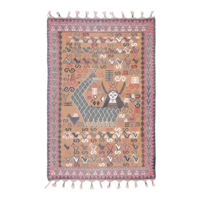 Shahmaran Motif Vintage Turkish Handmade Orange Kilim Rug  94x146