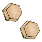 Lot de 2 appliques hexagonales en verre et laiton