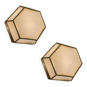Lot de 2 appliques hexagonales en verre et laiton