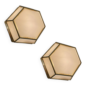 Lot de 2 appliques hexagonales en verre et laiton
