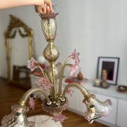 Murano glass chandelier Venetian flowers, circa 1950/1970 pink yellow