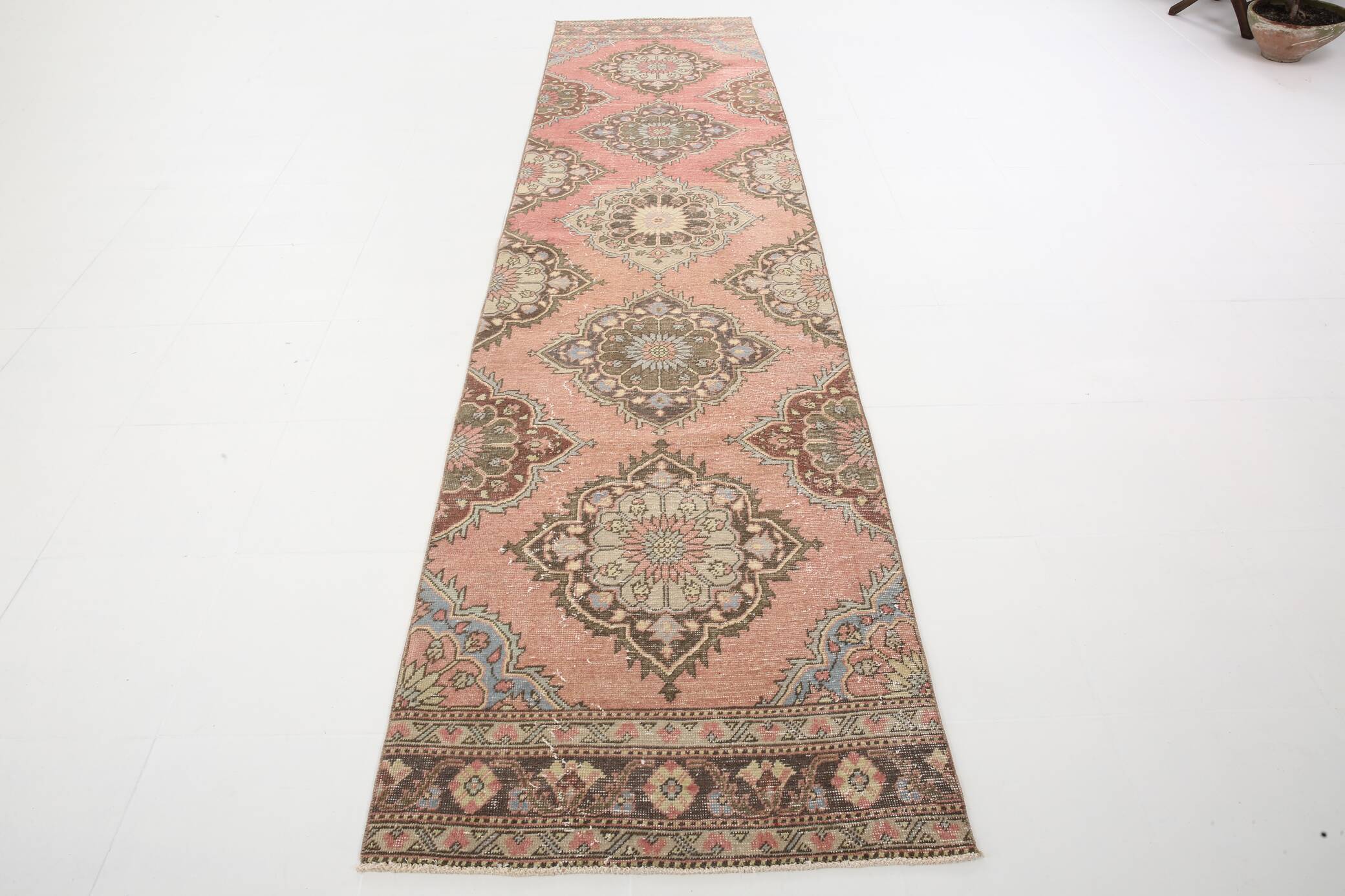 3x12 Red & Brown Rustic Persian Runner Rug, 94x376Cm