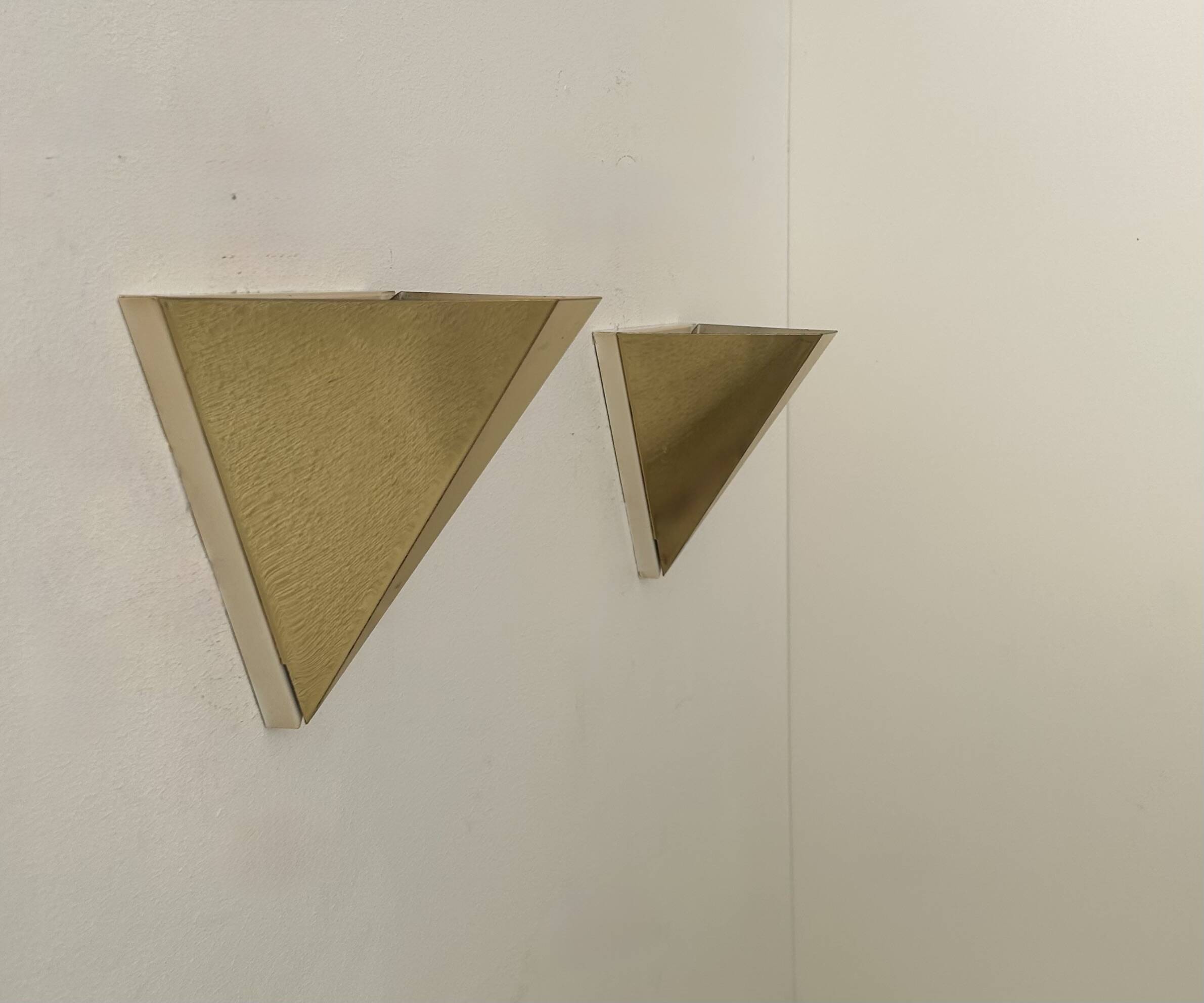 Paire d’appliques vintage géométriques, Laiton, France 1970