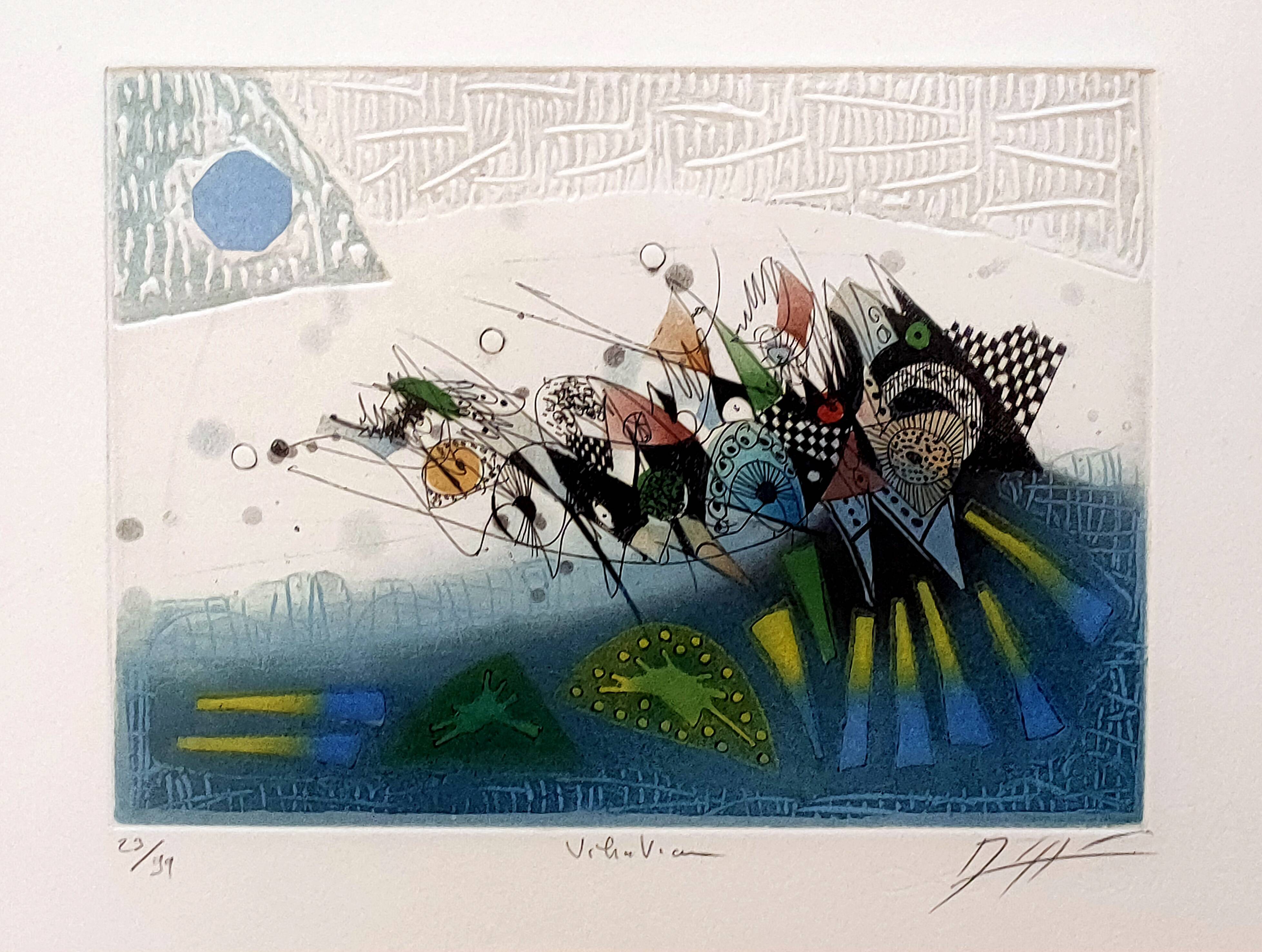 Tableau georges dussau (1947) - gravure 6/99 sur papier gaufré, «vibration»