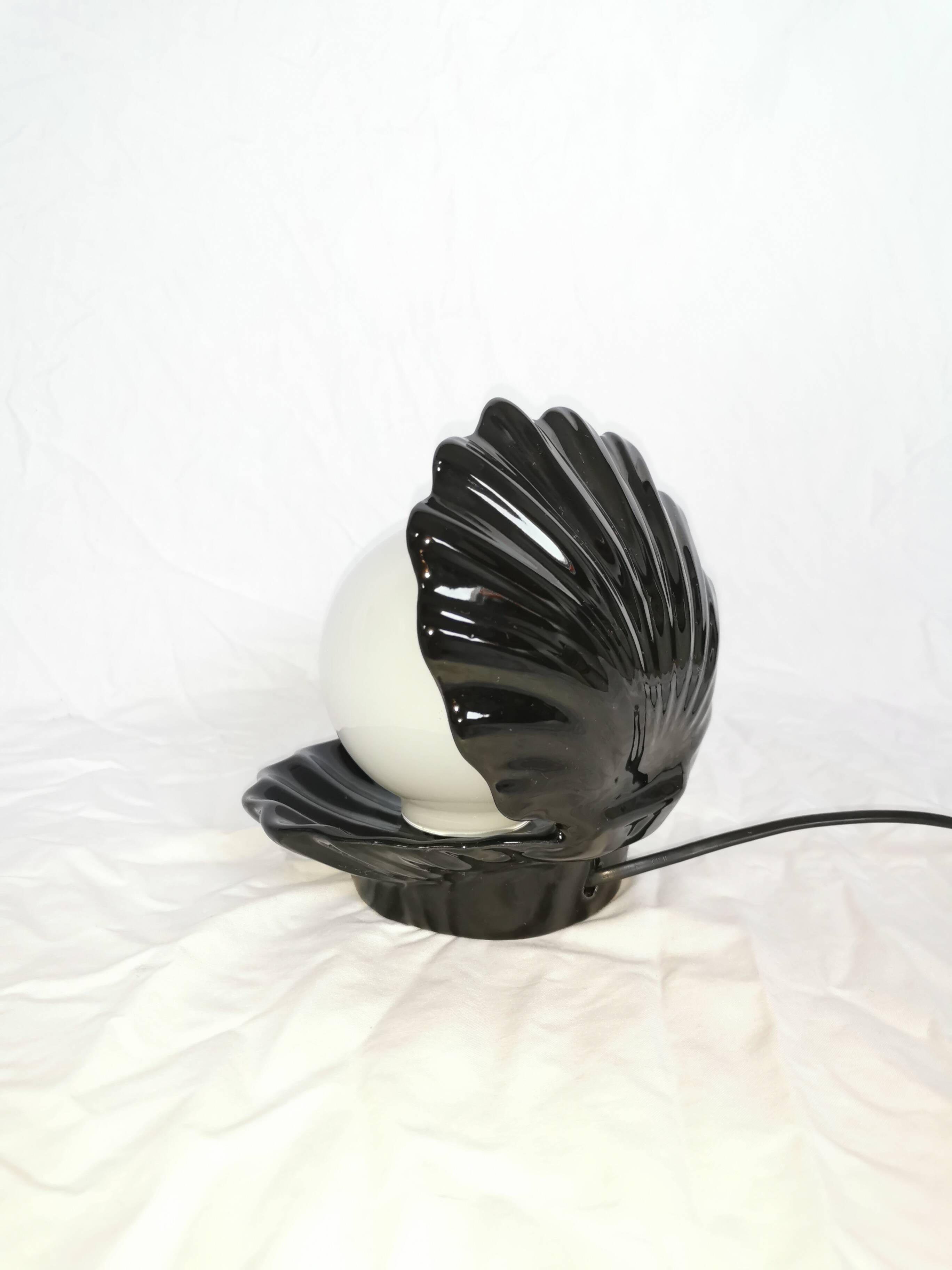 Ceramic shell lamp with opaline pearl, Saint-Jacques, France, 1980