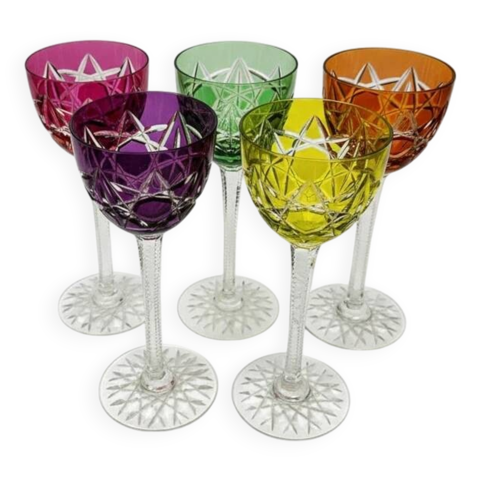 Set of 5 antique cut crystal glasses, double colour, 19 cm – Baccarat – Model S1136 – circa 18.