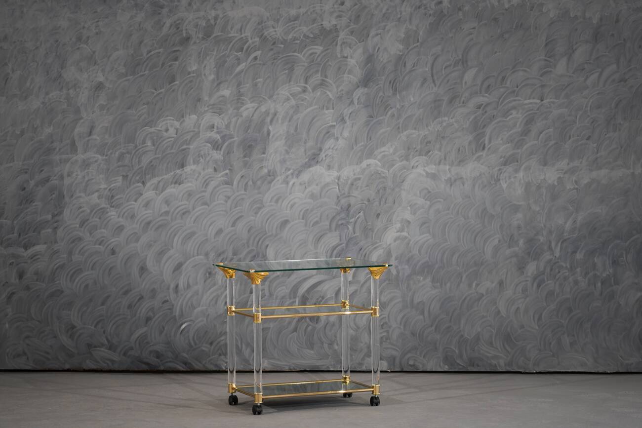 Vintage brass and lucite serving trolley, France 1960s