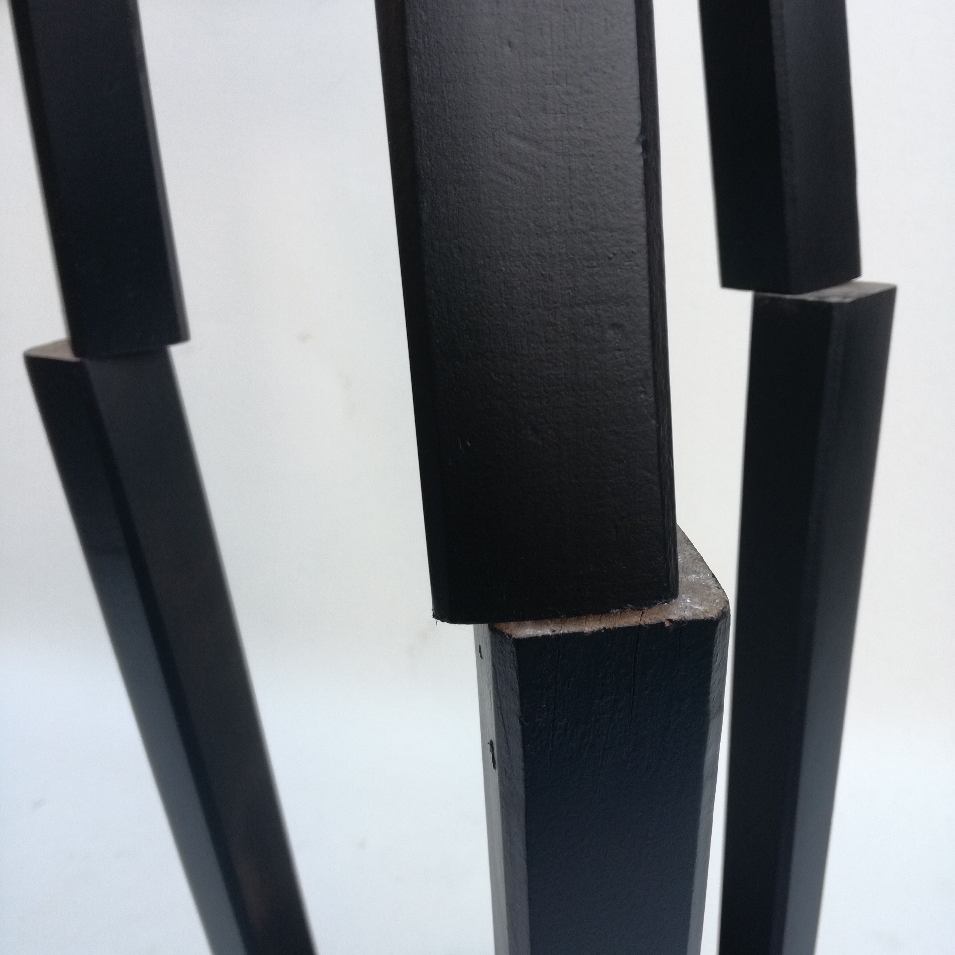 Black brutalist wooden stools, set of 2
