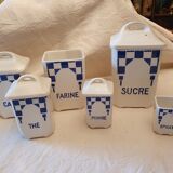 6 blue checkered jars