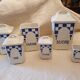 6 pots à épices carreaux bleus