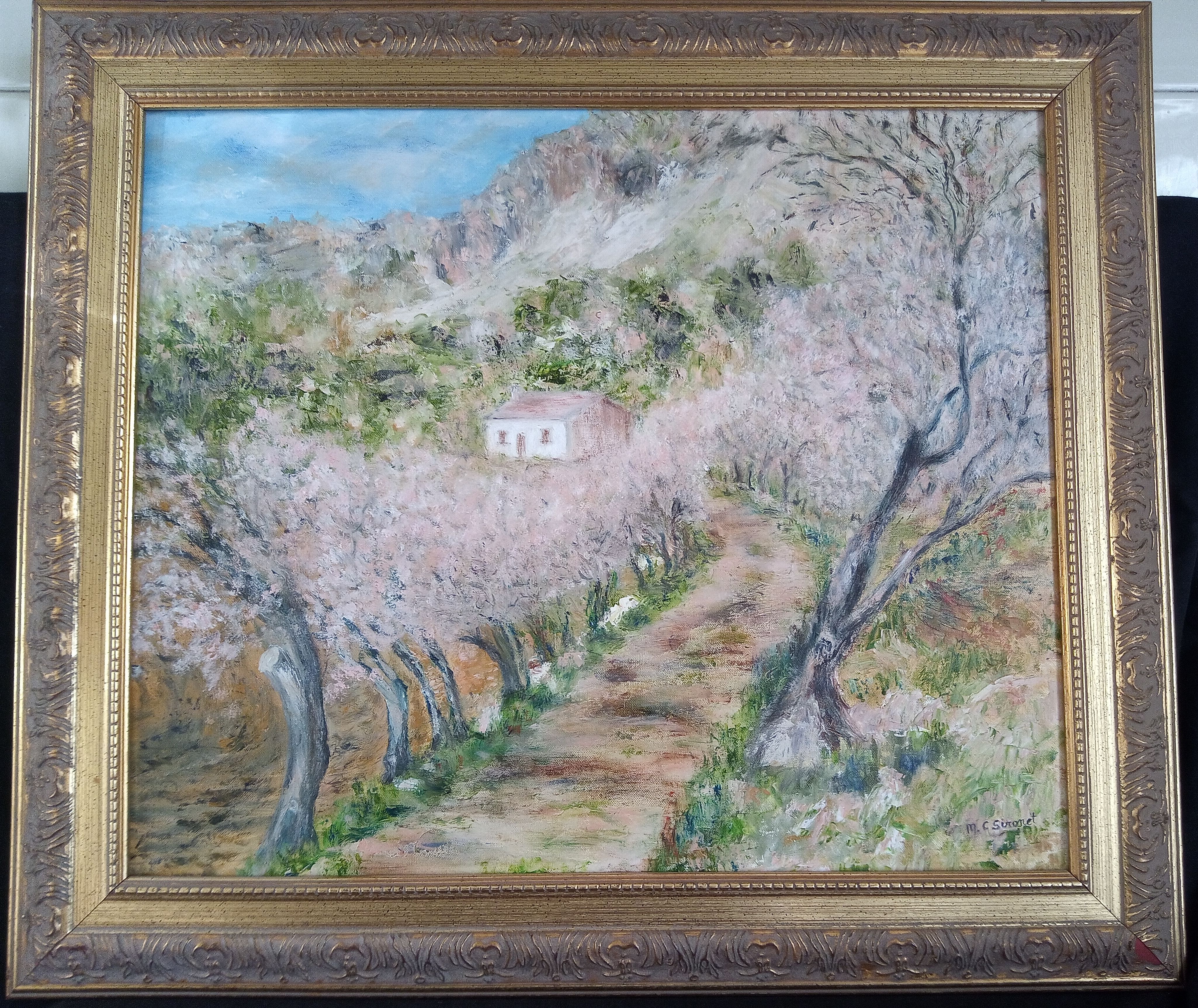 Impressionist oil on panel, spring landscape, signed, framed