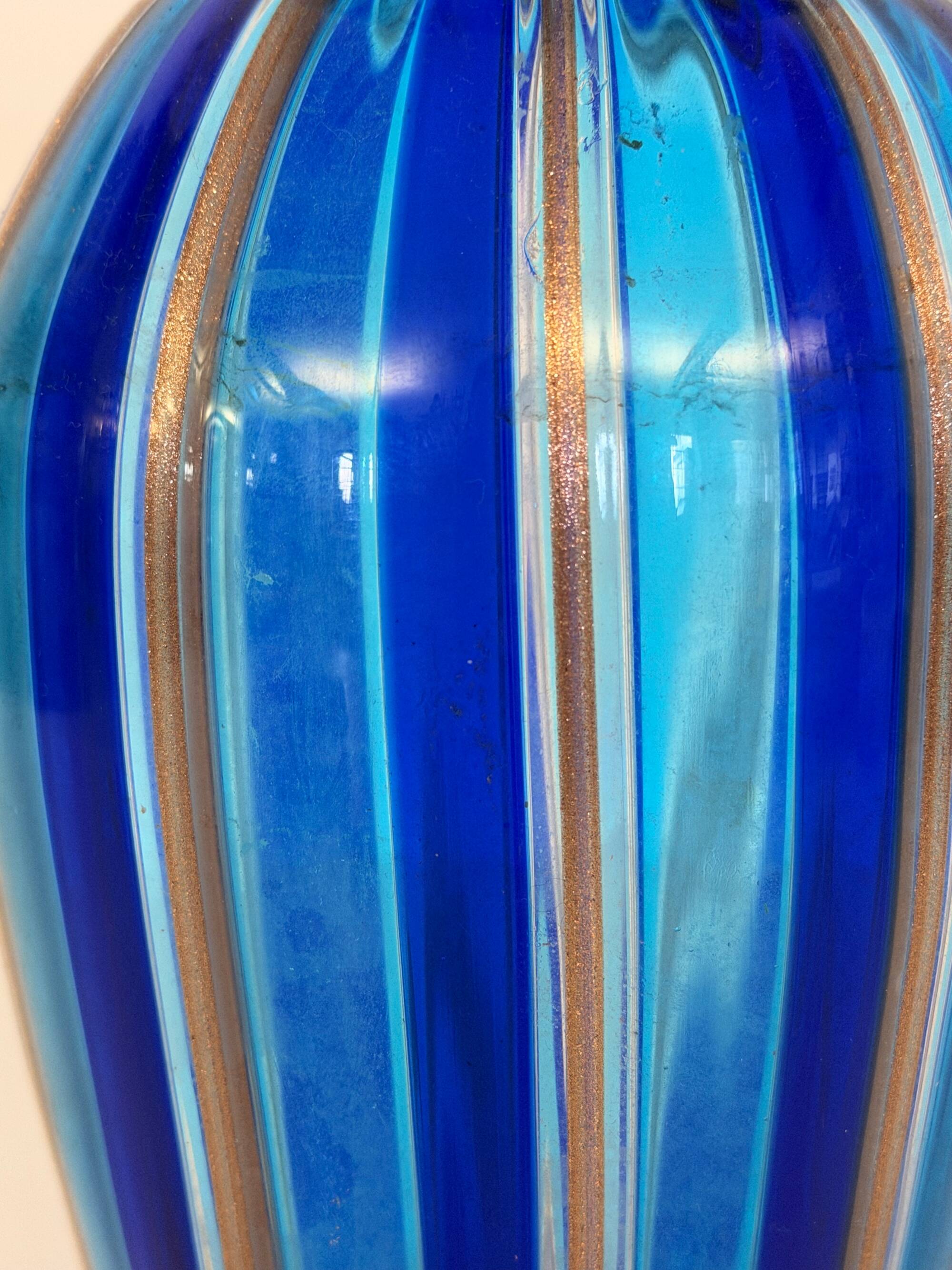 Murano Glass Vase with Blue and Light Blue Canes and Avventurine, 1980s