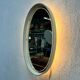 Vintage Oval Mirror with Lighting in Wooden Frame, Hillebrand Germany 1970s