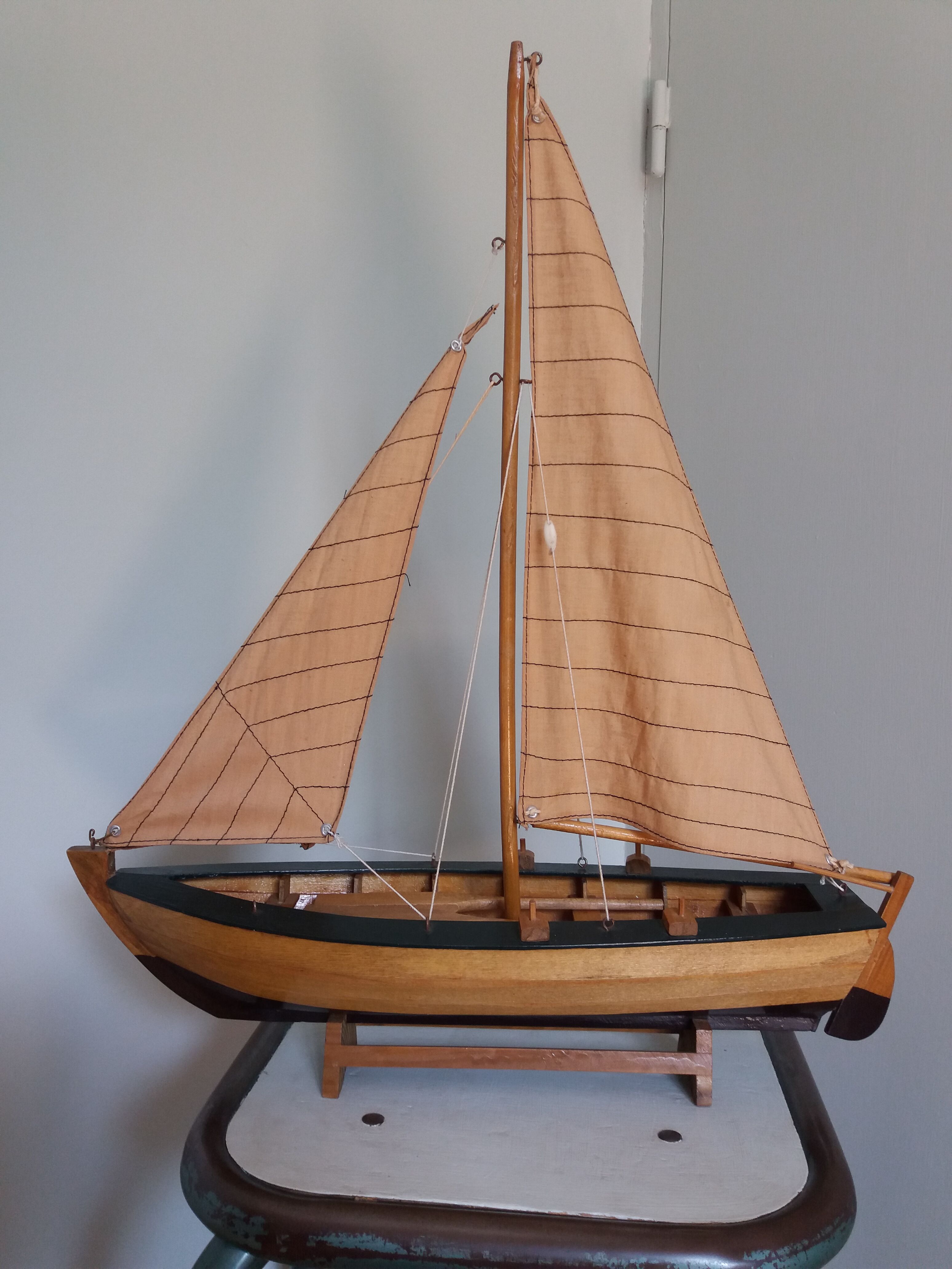 Wooden boat model sailboat