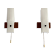Mid-century wall lights in white plexiglass with a wooden base, 1960s, Germany.