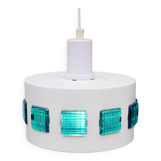 Erik Höglund, vintage Mid-century white metal and glass ceiling lamp.