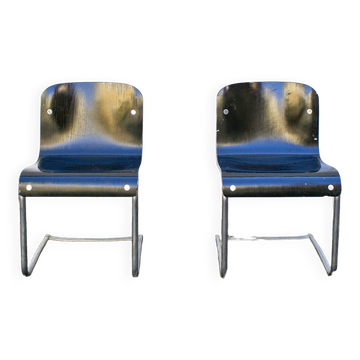 Chaises italiennes en bois et métal, 1960s, Set de 2