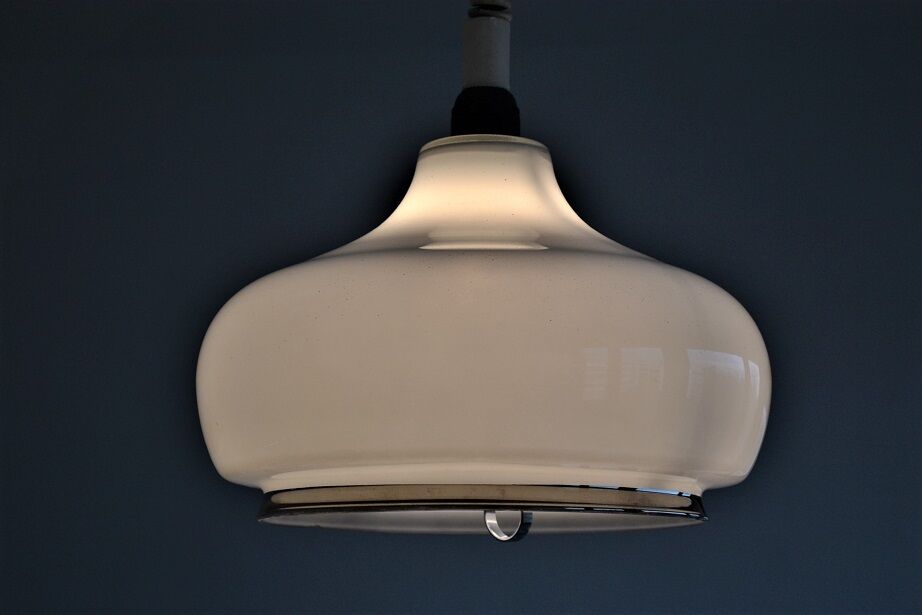 White opaline hanging lamp from the 1960s