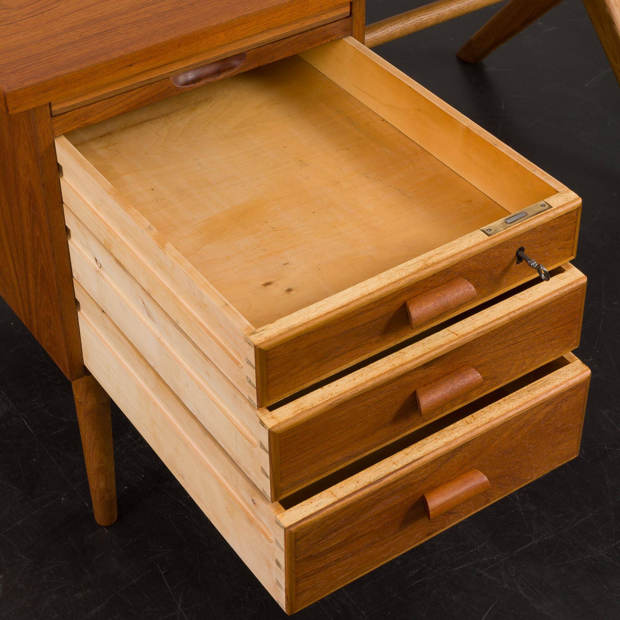 Teak and oak double-sided desk with X-shaped legs