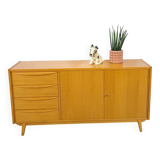 Fineer dressoir met lades en houten handgrepen vintage sideboard