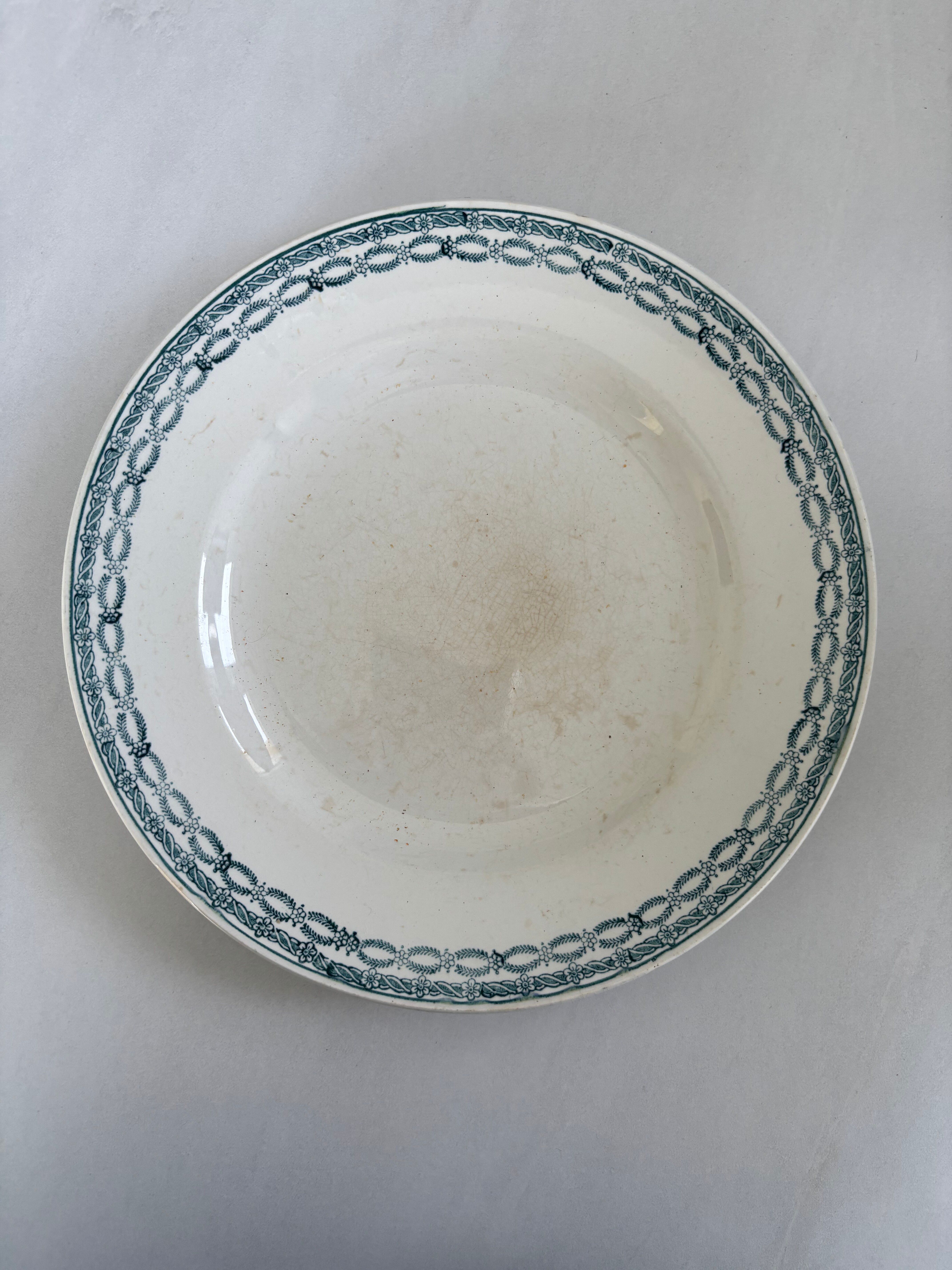 Lot of blue and green ironstone deep plates, antique French earthenware.