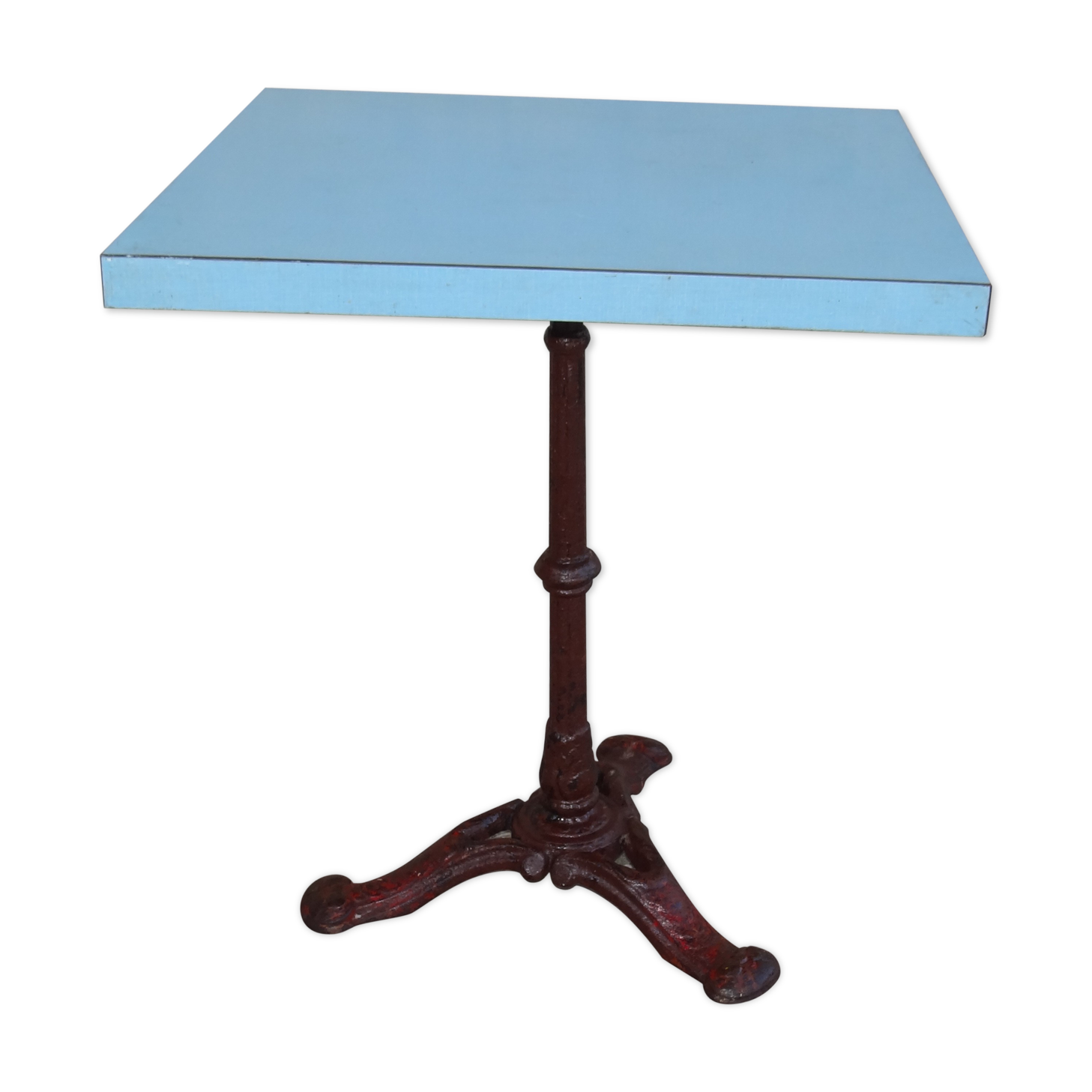Table de bistrot 1950 formica bleu pied en fonte