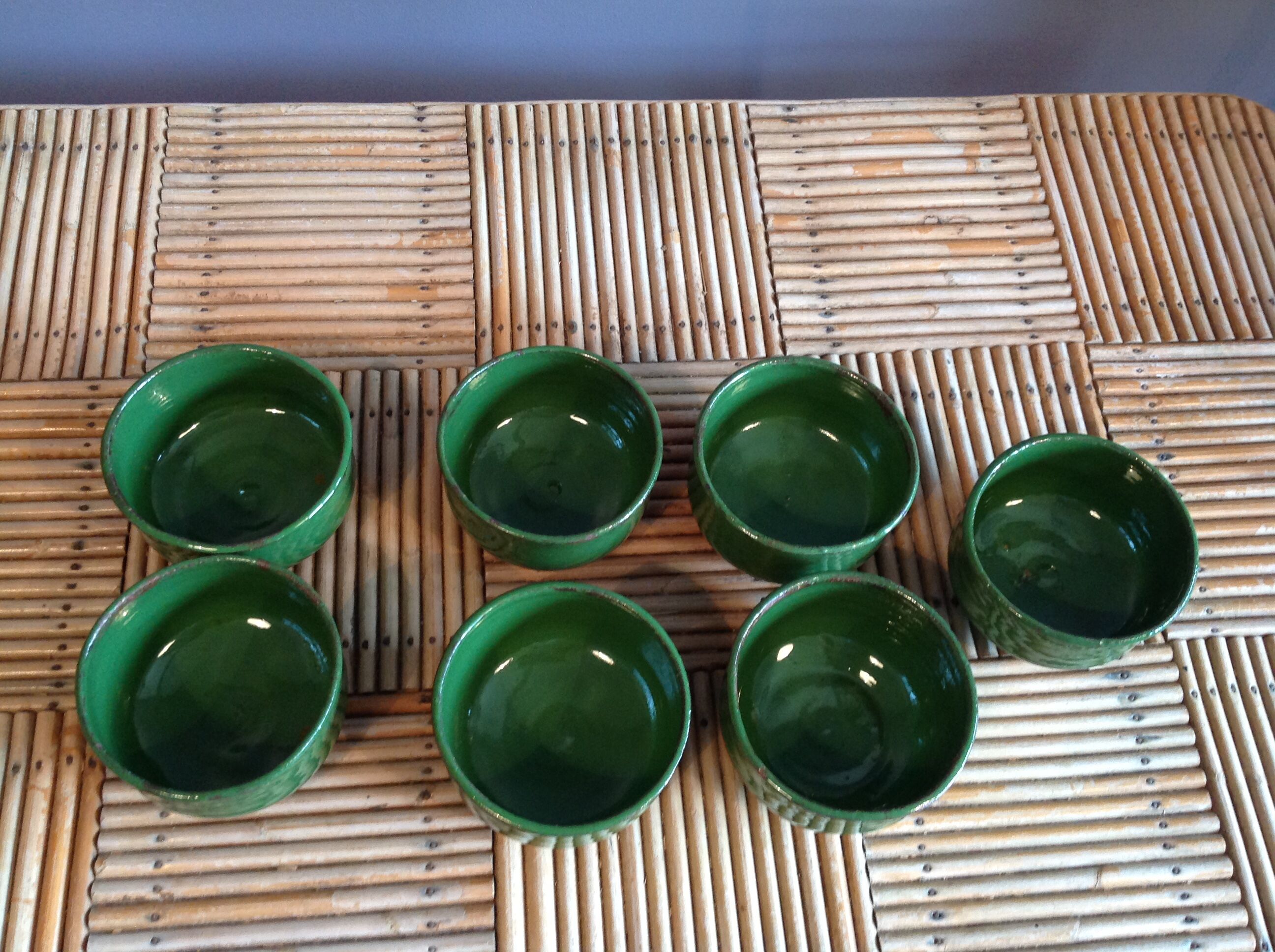Set of 7 glazed terracotta cups