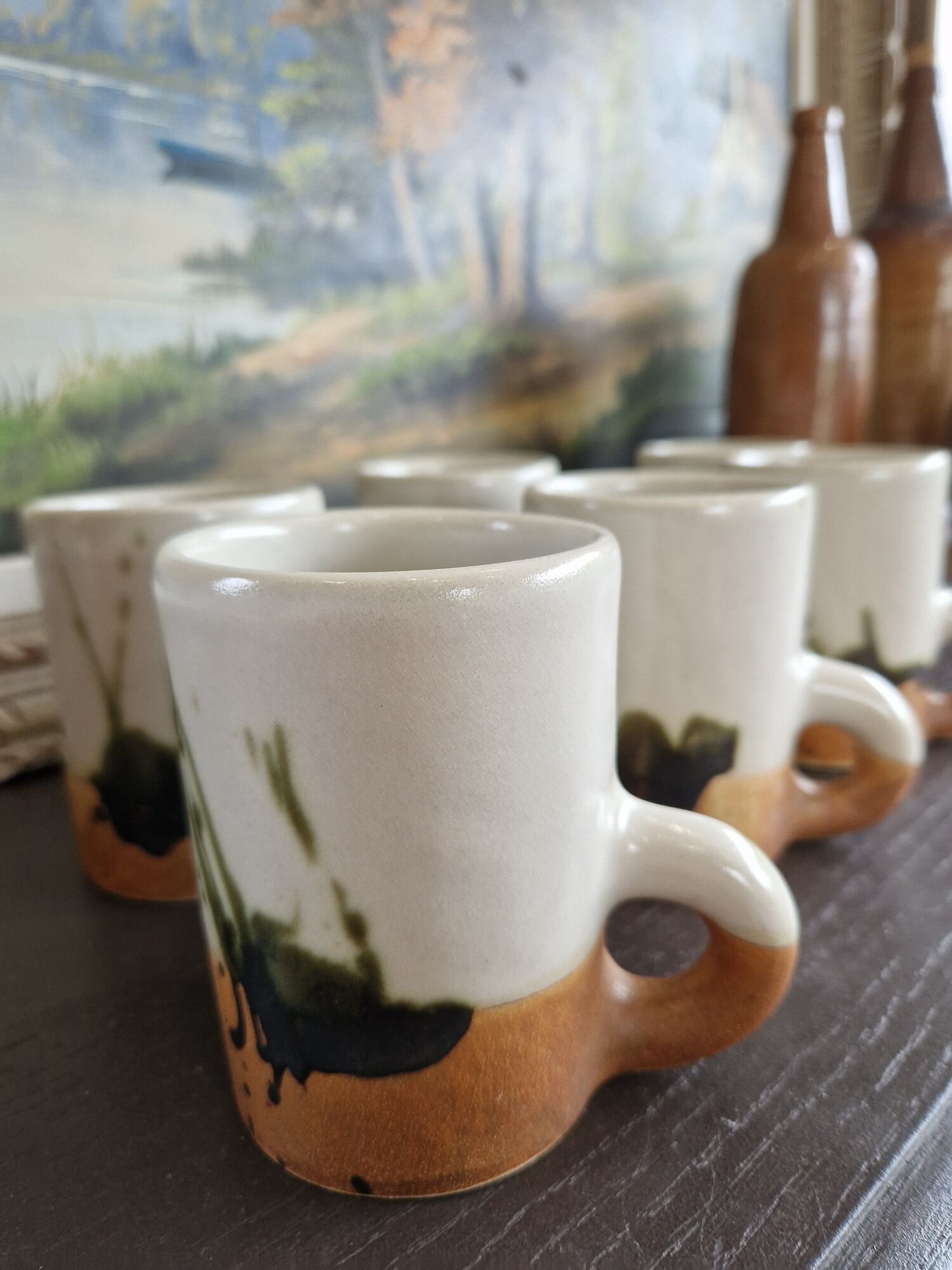 Set of 6 mugs in stoneware workshop of the dove 50s