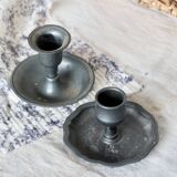 Pair of mismatched vintage silver-plated candlesticks