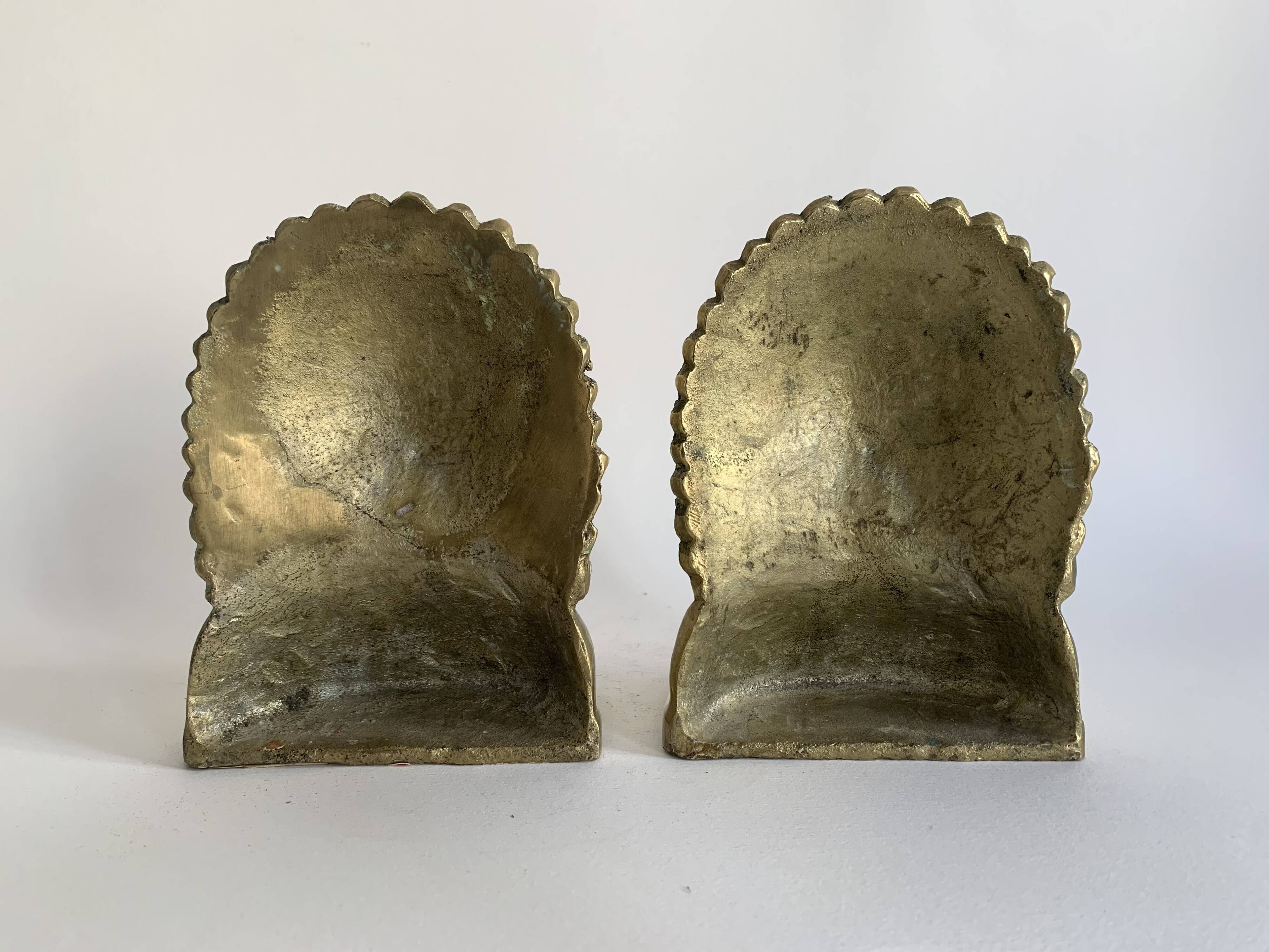 Serre-livres chef indien en laiton massif doré, 1970