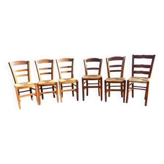 6 old straw chairs