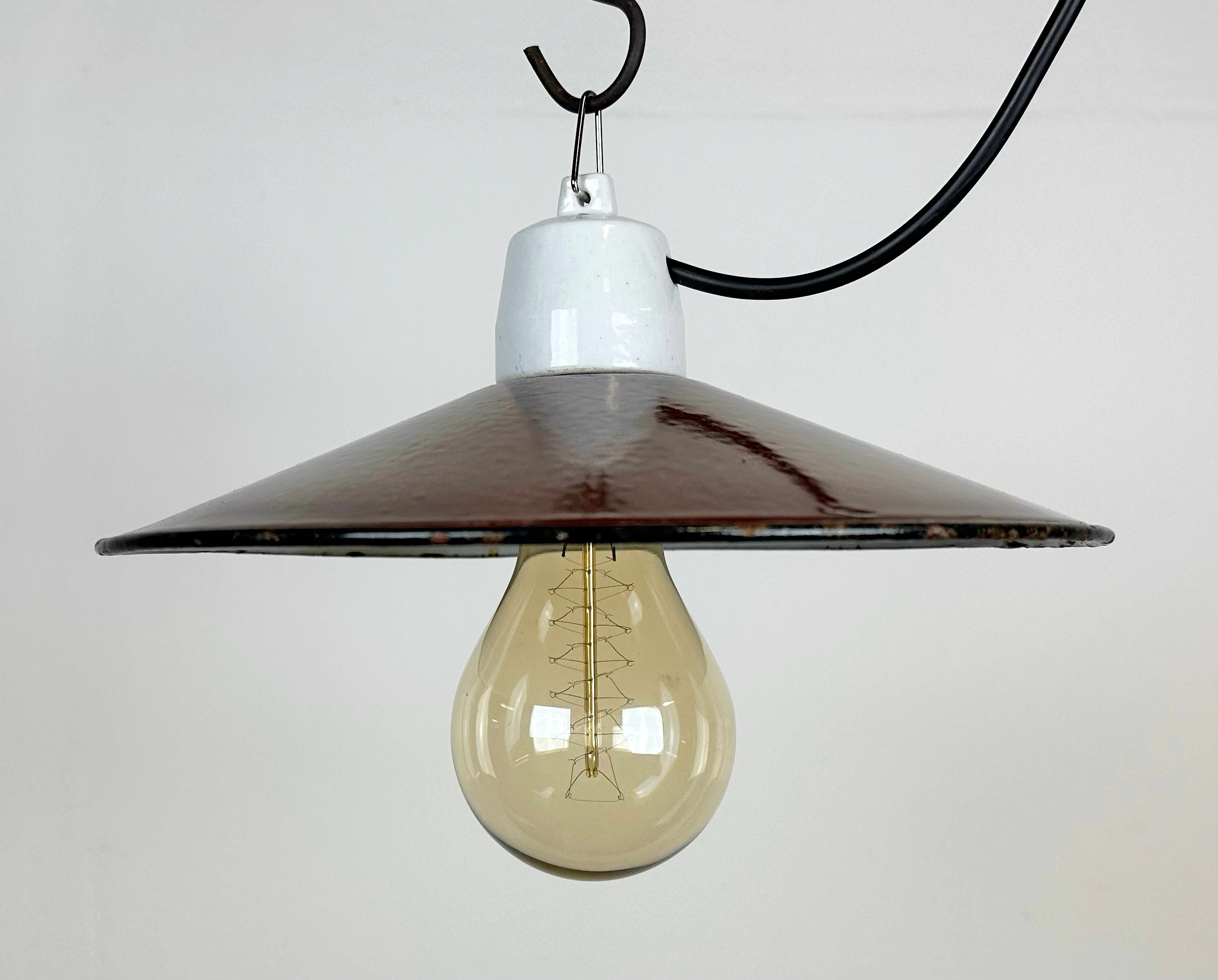 Industrial Red Enamel Pendant Light, 1970s